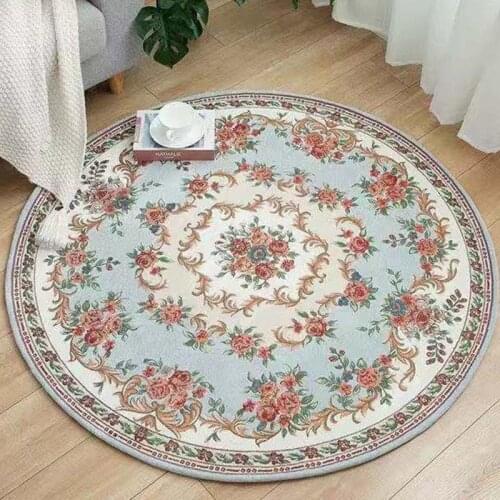 Round Rug Carpet Vintage Blue For Living Room Bedroom Floor Rug Washable Carpet Jacquard Woven Rug120/160CM Foldble Home Decor