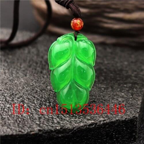 Carved Leaves Jade Pendant Natural Chinese Green Jadeite Leaf Necklace Charm Jewellery Fashion Lucky Amulet Gifts for Women Men