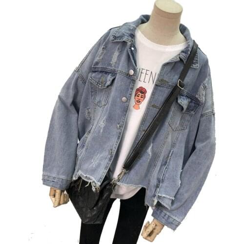 Student Vintage Irregular Jeans Jacket Loose Long Sleeve Women Basic Coat Autumn Streetwear Harajuku Denim Jackets