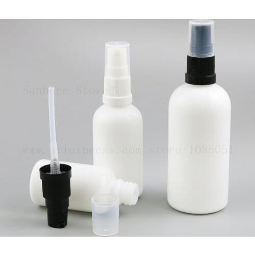15pcs/lot Refillable Press Pump Glass Bottle Liquid Container Lotion Cream Bottles White Black Pump15ml 30ml 50ml 100ml