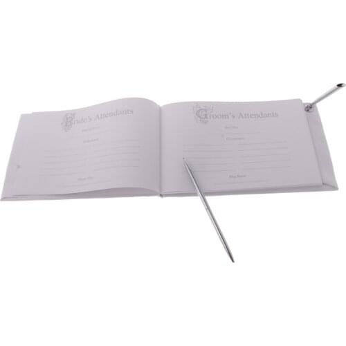 Wedding Party Reception Guestbook and Pen Set Tulle Crystal Sign Book for Party Wedding Meeting Supplies - White