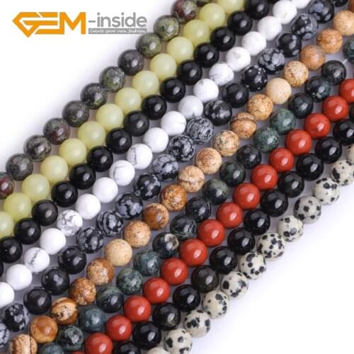 Natural Assorted Stone Beads Dalmatian Mookaite Obsidian Jaspers Round Loose Bead For Jewelry Making Strand 15" Wholesale New
