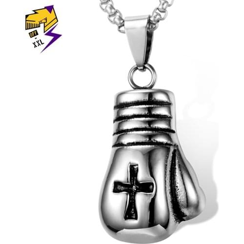 Stainless Steel Cross Boxing Glove Pendant Necklaces Sports Man 70 cm Chains Fitness Necklaces Punk Sporty Jewelry