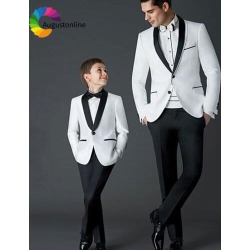 New Arrival Slim Groom Tuxedo White Men Wedding Suits Black Shawl Lapel Tailored Best Man Blazer Masculino 2Piece Jacket Pants
