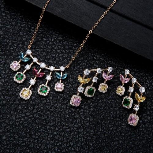 New design luxury AAA zircon round flower shape Earrings necklace set for women,high quality party/Wedding jewelry D1440