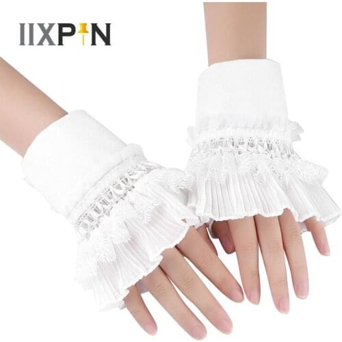 New Ruffled Cuffs Wrist Cuffs Women Girls Fake Sleeves Lace Ruched False Cuffs Universal Fake Cuff Sweater Decorative Sleeves