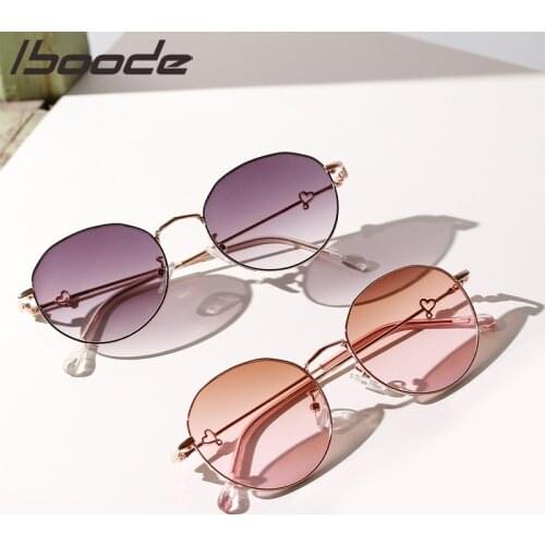 Iboode Fashion Clear Lens Metal Frame Sunglasses Retro Woman Glasses Male Sun Glasses Round Gold UV400 Birthday Gift Items
