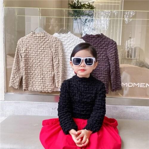 2021 Autumn Girls Tshirt Korean Sweet Princess Three-dimensional Square Long Sleeve Toddler Kids Fall Clothes 1 To 8 Yrs