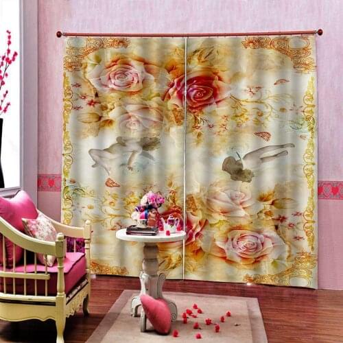 Custom uropean Style Angel flowers Curtain For Living room Bedroom Blackout Window Drapes Sets (Left and Right Side)
