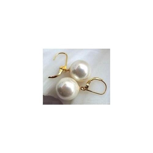 Lovely Fine huge Solid Marke Huge AAAA+ 16mm White South Sea SHELL Pearl Earring pair Earrings -jewelry