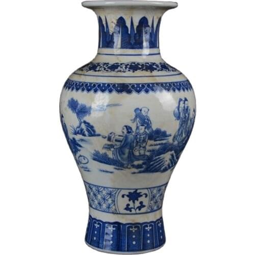 Early collection of blue and white figure fishtail vase ornaments