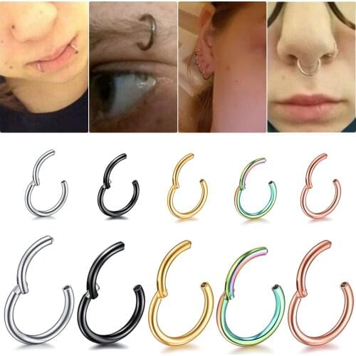 1PC Steel Hinged Septum Clicker Segment Nose Rings Ear Cartilage Tragus Lip Helix Piercings Eyebrow Nose Piercings Jewelry Hoop