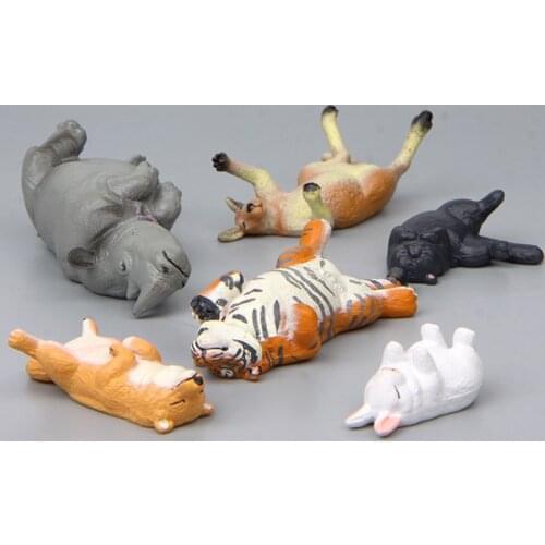 Cute Pet Animal Model Sleeping Dog Cat Rhinoceros Tiger Giraffe Statues PVC Figures Collectible Toys Cartoon Christmas Gift