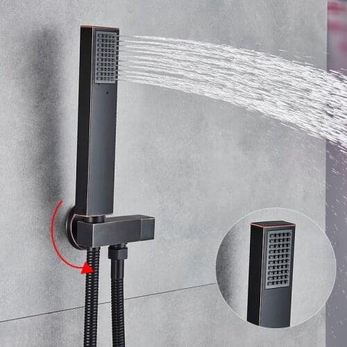 Vidric Vidric Black Thermostatic Shower Faucets Set Rain Waterfall Shower Head With 3-way Thermostatic Mixer Tap Bath Shower Fau
