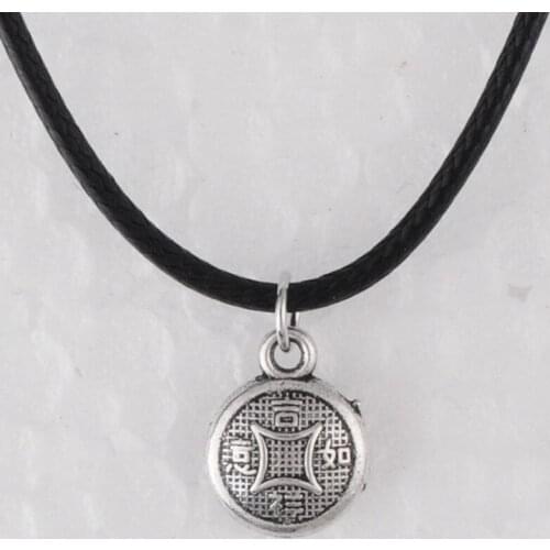 Vintage antique silver color China Chinese amulet pendant necklace for women wax cord rope good luck necklace jewelry jewellery