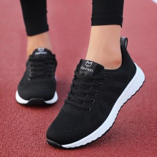 Women Casual Shoes Fashion Breathable Walking Mesh Lace Up Flat Shoes Sneakers Women 2021 Tenis Feminino Pink Black White