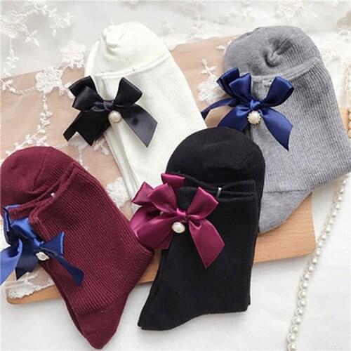 Women Winter Japanese Socks Loli Sweet Lolita Sock Bowknot Kawaii Hayjuku Half Maid Tube Sock High Cotton Sock Short Tube Cospla