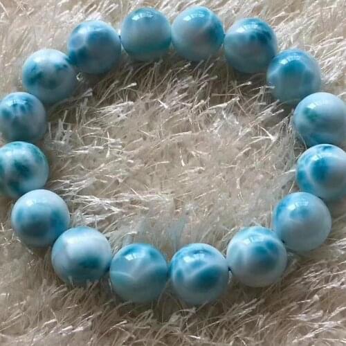 Genuine Natural Blue Larimar Gemstone Bracelet Women Men 13mm Powerful Stretch Round Beads Crystal Bracelet Jewelry AAAAAA