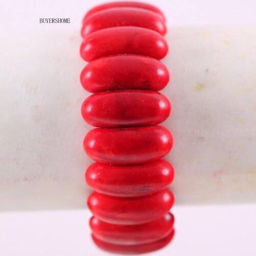 1Pcs BUYERSHOME Hot Jewelry For Women 10x25MM Natural Beads Stone Red Howlite Stretch Bracelet 8"H609