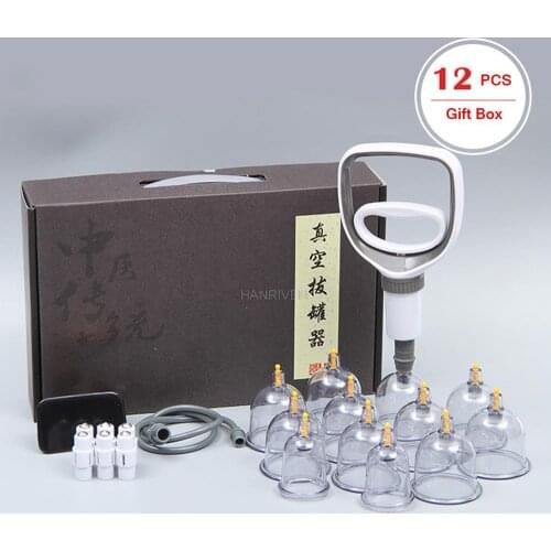 12 cans cup vacuum cupping device extraction vacuum instrument therapy relaxation massager curve suction pump medical care