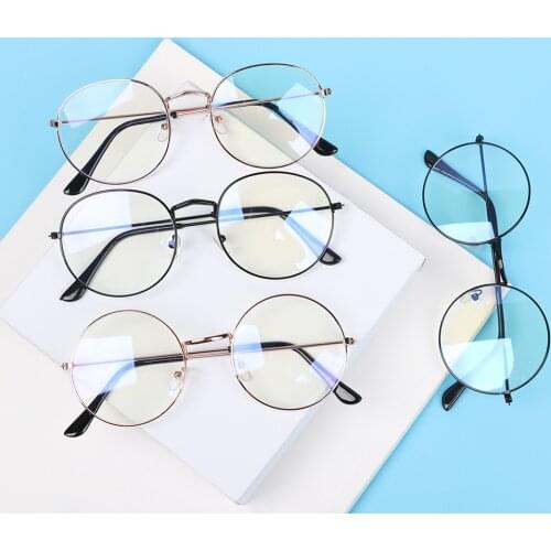 1PC Metal Anti-Blue Light Glasses Women Men Vintage Round Frame Eye Protection Ultra Light Eyeglasses