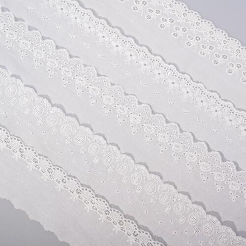Cusack 2 yards Off White Embroidered Flower Lace Trim Ribbon for Dress Garment Home Textile Cotton Lace Fabric Sewing Needlework