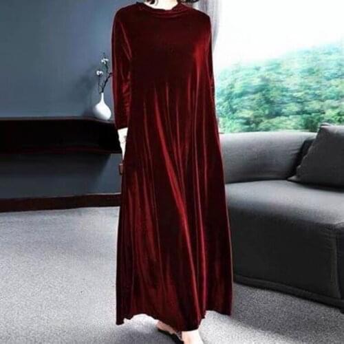 New 2020 Autunm women long sleeve Elegant fashion long maxi velour party dress 5XL 6XL Plus size Winter turtleneck velvet dress