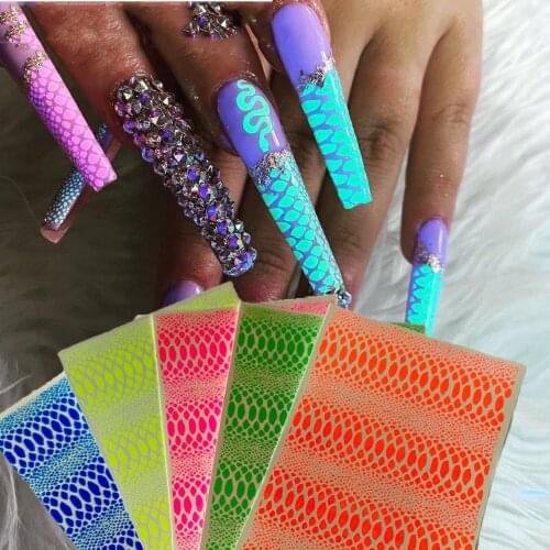 4packs NEONcrocodile print nail stickers -Fluorescent 4 Sheets Neon Party Nail Sticker /Snake Print Nail Decals - Decals