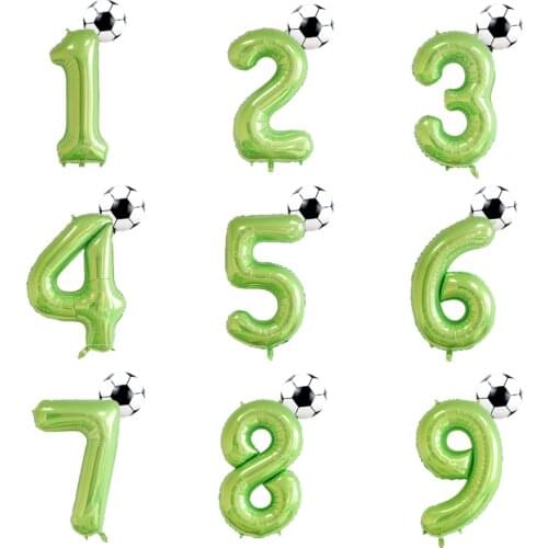40inch Green Number Foil Balloons 1 2 3 4 5 6 Years Old Kid Boys Football Happy Birthday Balloon Baby Shower Decor Supplies
