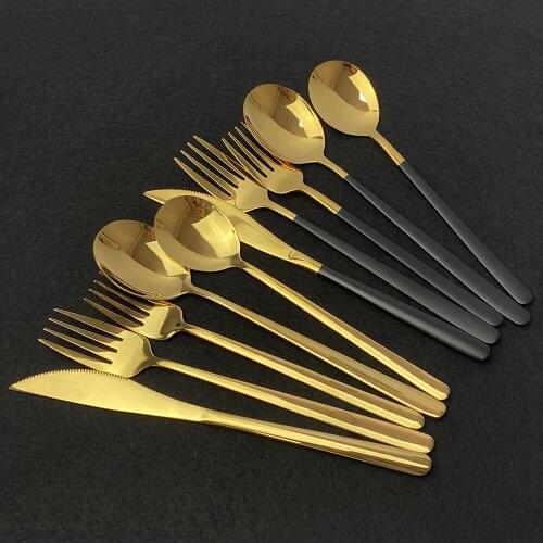 40Pcs Shiny Gold Dinnerware Set 18/10 Stainless Steel Knife Fork Spoon Cutlery Set Kitchen Silverware Flatware Tableware Set