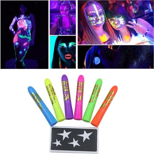 6 Color Luminous Body Painting Fluorescent Pigment Facial Body Painting Crayon Washable Luminous Pigment Party Painting Props
