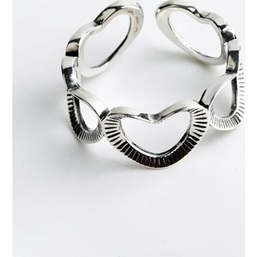 925 Sterling Silver High Quality Stackable Love Heart Thai Silver Ring Hollow Heart Opening Size Ring For Women Gift S-R618