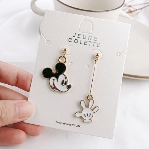 Disney Mickey Mouse Earrings Ear Clips Asymmetric Cute Cartoon Character Pattern Girl Accessories Jewelry Gift
