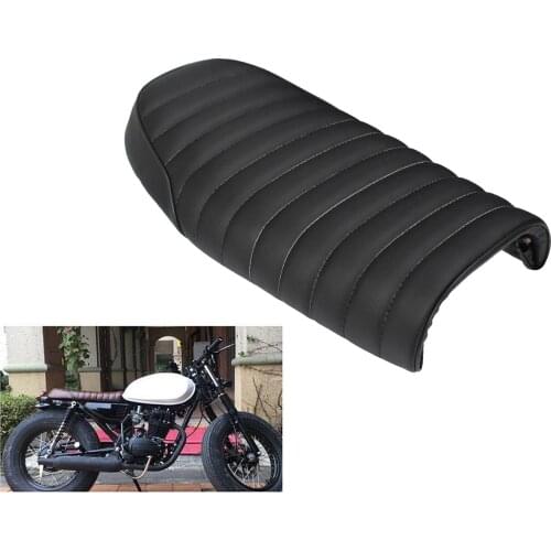 Black Motorcycle Flat Brat Seat Saddle Cushion for Cafe Racer Universal