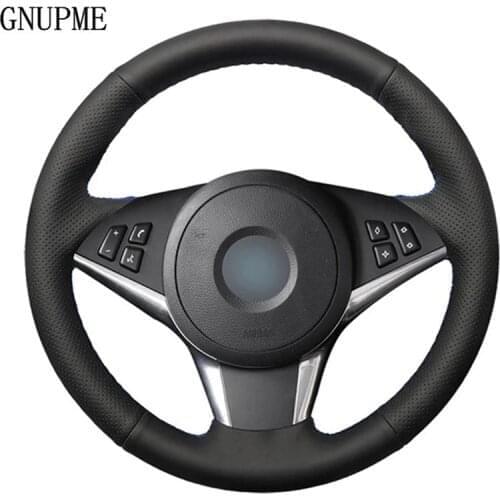 DIY Soft Black Genuine Leather Car Steering Wheel Cover For BMW E60 E61 530d 545i 550i E63 E64 630i 645Ci 650i 2003-2010