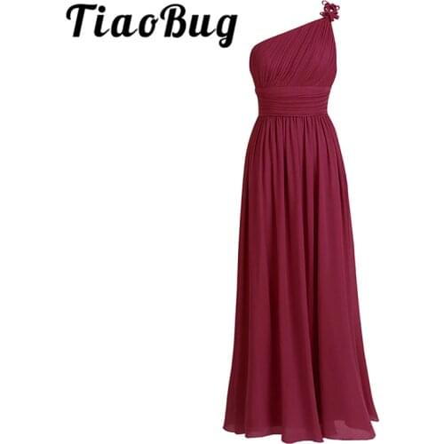 TiaoBug Long Chiffon Bridesmaid Dresses One Shoulder Beading Light Green Black Burgundy Dark Purple Gray Bridesmaid Dress Gown