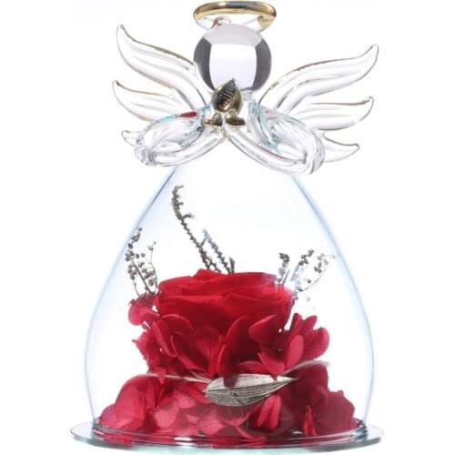 Angel Figurines Real Natural Fresh Preserved Rose Forever Rose Immortal Flower In Angel Glass Cover Gifts for Valentine Mother