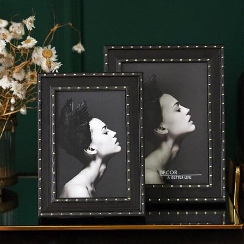 6,7 inch pine wood photo frame Black picture frames Home Decorations Childrens room supplies Rivet element Send a Gift