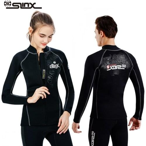 2MM Neoprene Long Sleeve Wetsuit for Men Women Front Zipper Diving Jacket Top Surf Scuba Swimming Snorkeling Diving Suit Shirt