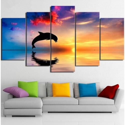 HD Printed Ocean Sunset Dolphin Picture Painting Wall Art Room Decor Print Poster Picture Canvas Home Decor For Living Room