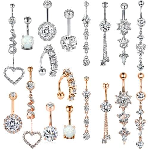 Belly Button Piercing Ring Heart Zircon New Belly Piercing Ring Dangle Navel Ring Jewelry Belly Button Nail Zircon Optional