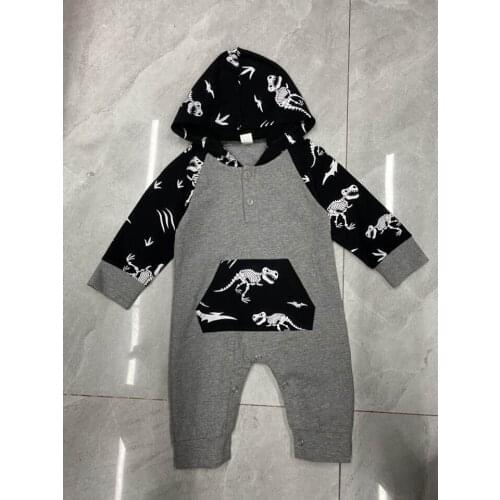 Citgeett Autumn Toddler Baby Boys Girls Hooded Jumpsuit Dinosaur Cartoon Animal Print Loose Fit Casual Style Clothing