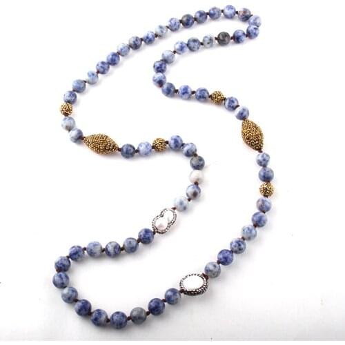 Fashion Natura lStone Blue Dot Stones Bohemian Tribal Jewelry Knotted Paved Necklaces Ethnic Necklace Dropship