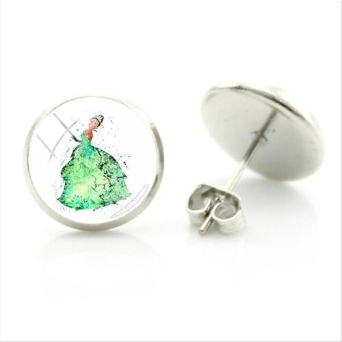 Disney Trend Mini Princess Stud Earrings Glass Cabochon Princess Arlo And Princess Ariel Picture New Earrings