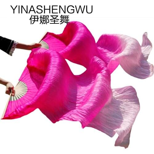 New Arrivals Stage Performance Dance Fans 100% Silk Veils Colored Women Belly Dance Fan Veils (2pcs) fuchsia+light fuchsia+pink