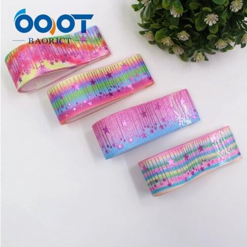 OOOT BAORJCT I-19729-1713 25mm 10yards Colored pentagonal stars laser grosgrain ribbon,tape crafts bow,DIY headdress accessories