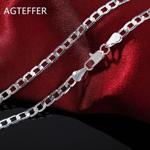 AGTEFFER 925 Sterling Silver 16/18/20/22/24/26/28/30 Inch 4mm Sideways Necklace For Women Man Fashion Wedding Charm Jewelry