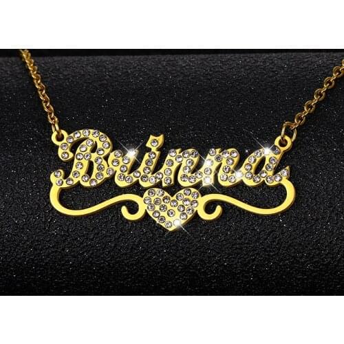 Personalized Name Necklace & Pendants for Women Men Rhinestone Jewelry Iced Out Initial Choker Stainless Steel Custom Necklace