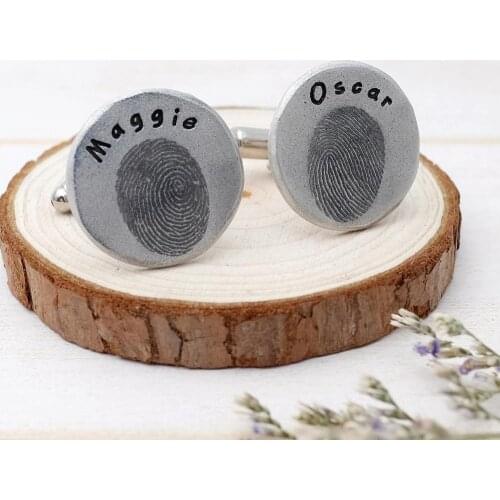 Personalized Cuff Links,Custom Cufflinks for Him,Actual Fingerprint Cufflinks Customize Gift for Husband,Fathers Day Gift