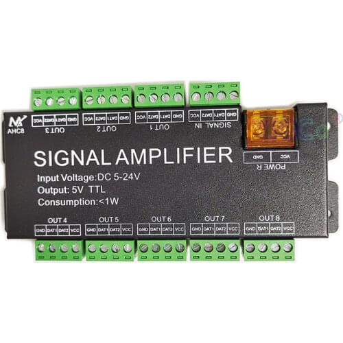 Full color 8-channel WS2811/2812B/1903 Lamp Tape Amplifier DC5V 12V 24V Input,5V TTL signal Output,LED Strip Light Repeater